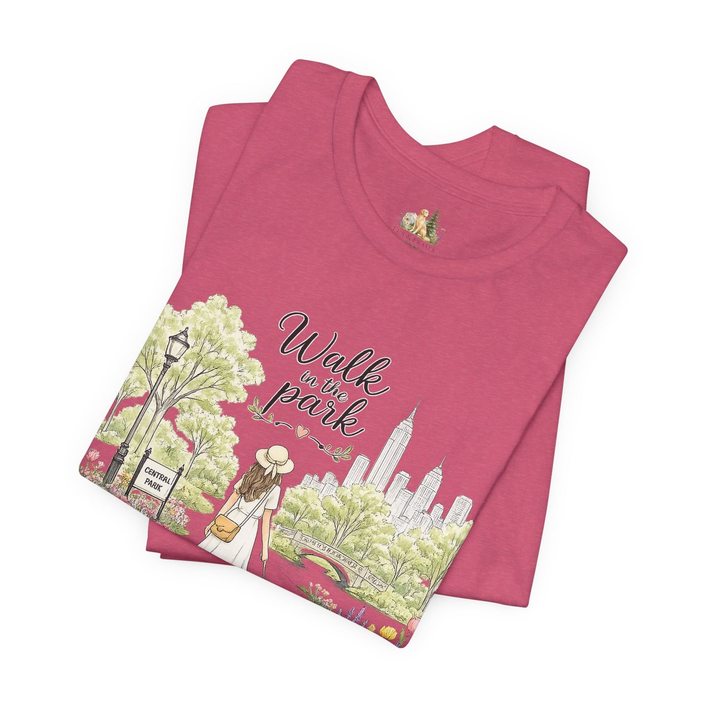 Walk in the Park T-Shirt | Woman Walking Dog Park Illustration