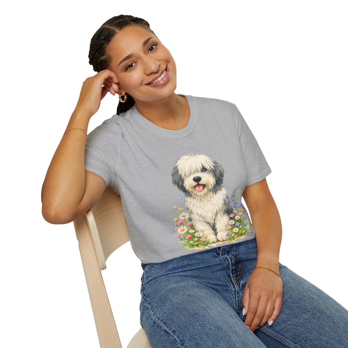 Old English Sheepdog Floral Tee — Cute Dog T‑Shirt for Dog Lovers (Light Weight, Ultra Soft Tee)