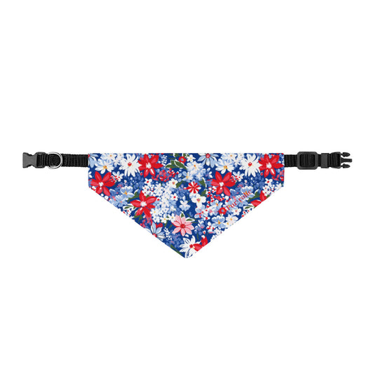 Clip-on Pet Bandana — Patriotic Red White & Blue Floral Collar Accessory