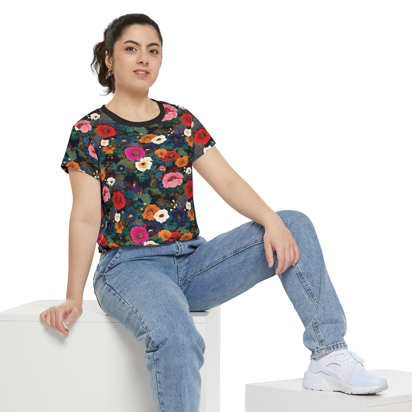 Women's Floral All-Over Print Tee — Vibrant Garden Flowers Pattern