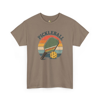 Pickleball Retro Paddle T-Shirt — Vintage Sunset Pickleball Tee (Heavy Weight Tee)
