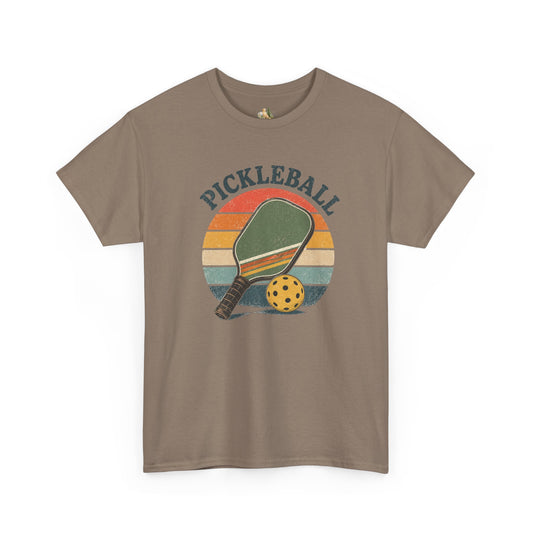 Pickleball Retro Paddle T-Shirt — Vintage Sunset Pickleball Tee (Heavy Weight Tee)