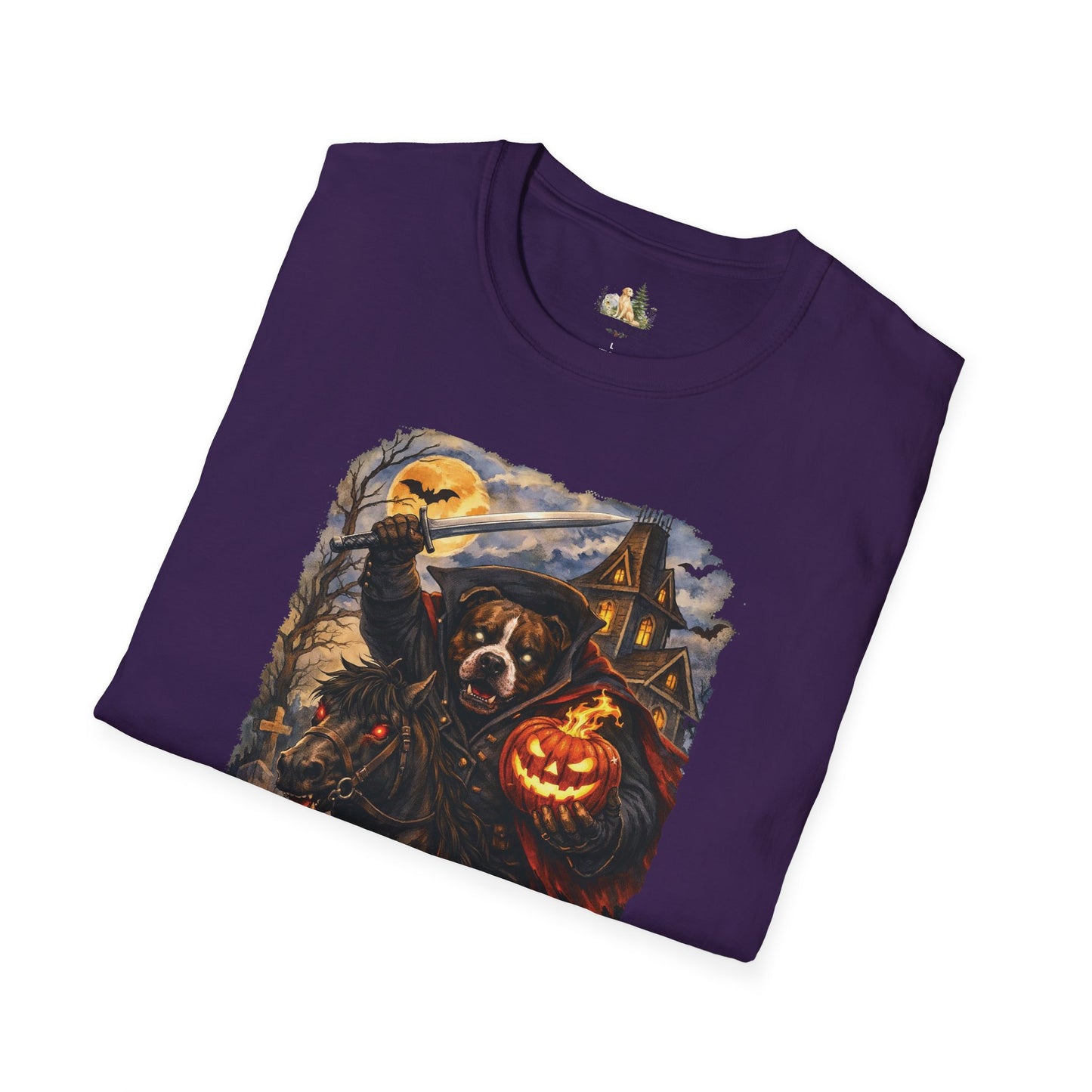 Unisex Halloween Pit Bull Headless Horseman Tee – What Tails Lurk Behind The Pines Collection