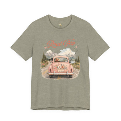 Road Trip Vintage Car T-Shirt — Retro Floral Scenic Drive Tee