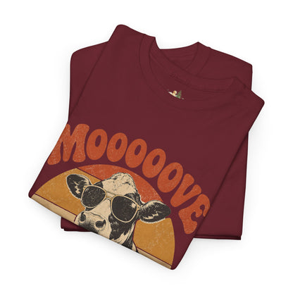Mooove Over Cow Tee – Retro Vintage Farm Animal Graphic T-Shirt (Heavy Weight Tee)