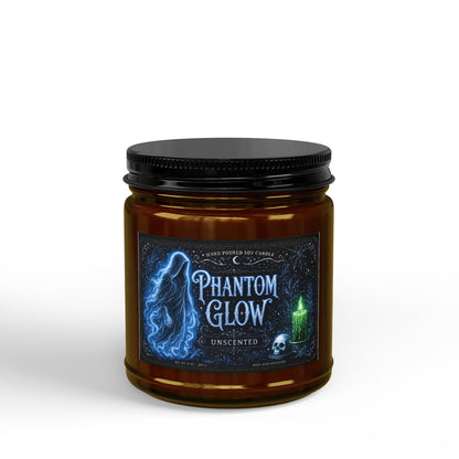 Phantom Glow Soy Candle — Unscented Amber Jar with Black Lid (4oz & 9oz)