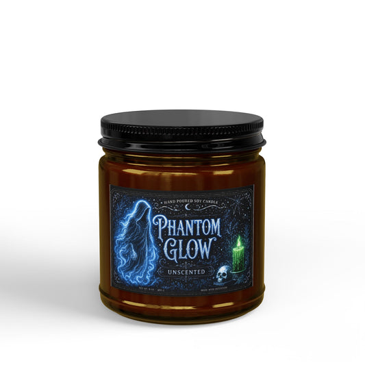 Phantom Glow Soy Candle — Unscented Amber Jar with Black Lid (4oz & 9oz)