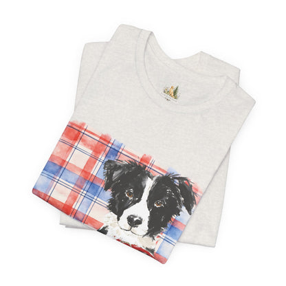 Plaid Pup Graphic Tee — Border Collie Watercolor Shirt
