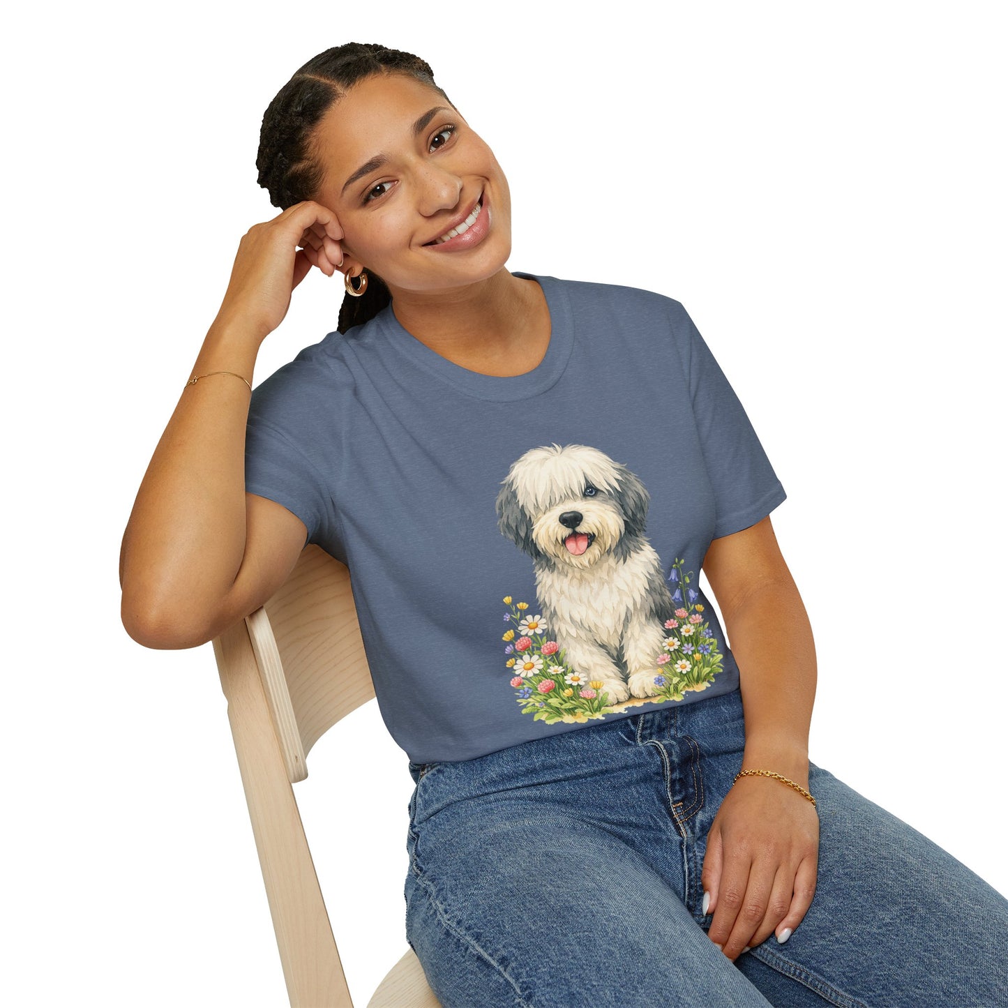 Old English Sheepdog Floral Tee — Cute Dog T‑Shirt for Dog Lovers (Light Weight, Ultra Soft Tee)