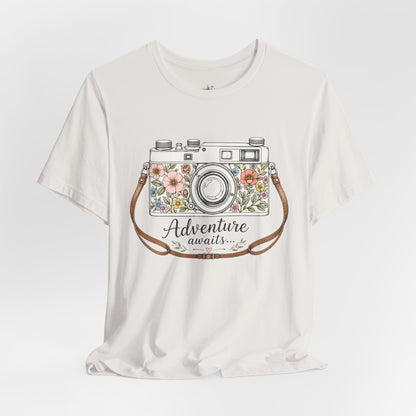Floral Vintage Camera Adventure Awaits T-Shirt | Photography Travel Tee