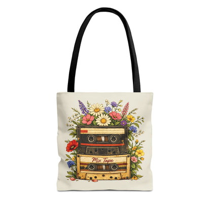 Retro Cassette Tote Bag — Floral 'Mix Tape' Vintage Music Tote
